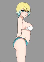 1girls alternate_costume ass bare_arms bare_midriff bare_thighs big_ass bikini blonde_hair blue_bikini blue_hair blue_swimsuit blush breasts earrings female female_only fire_emblem fire_emblem_heroes fjorm_(fire_emblem) fjorm_(summer)_(fire_emblem) grey_background li9mo looking_at_viewer medium_breasts midriff multicolored_hair nintendo official_alternate_costume short_hair sideboob smile solo swimsuit thighs white_bikini white_swimsuit yellow_hair