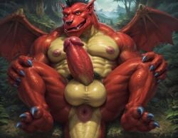 1boy abs ai_generated american_dragon:_jake_long anthro anus ass ass_focus balls bara big_ass big_balls big_muscles big_nipples big_pecs big_penis booster_rex daddy dilf disney dragon erect_nipples erection gay green_hair huge_balls huge_cock huge_muscles huge_nipples huge_pecs hunk jake_long male male_only muscular muscular_human muscular_male navel nipples nude pecs penis red_body reptile scalie solo sweat yellow_body