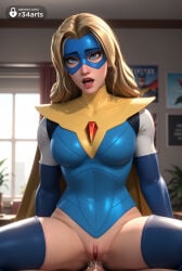 1boy 1boy1girl 1girls ai_generated anal anal_penetration anal_sex artist_name blonde_blazer blonde_hair blue_eyes blue_thighhighs blurry breasts cape cum cum_in_ass cum_in_pussy dispatch_(game) domino_mask elbow_gloves female girl_on_top gloves hetero hi_res indoors lips long_hair looking_at_viewer mask medium_breasts open_mouth penis pussy r34arts sex solo_focus spread_legs superhero thighhighs tongue tongue_out uncensored window