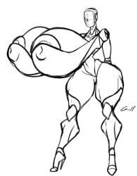 gizmo_horny_(artist) glados hyper_breasts portal_(series) robot_girl sketch thick_thighs