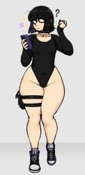 1girls breasts character_request copyright_request female female_focus female_only looking_at_viewer phone rottedpaint solo thick_thighs thighs wide_hips