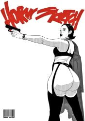 1girls ass beauty_mark big_ass fat_ass female garter_belt garter_straps gun huge_ass original solo tagme_(artist)