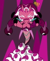 bat_wings cave closed_eyes cookie_run cookie_run_ovenbreak egg egg_bulge egg_laying eggs flying gritted_teeth laying_egg lychee_dragon_cookie medium_breasts pushing_out sharp_teeth solo stomach_bulge vaginal_fluids