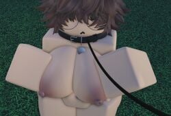 3d brown_hair collar dark_areola glasses hands_on_breasts image leash looking_at_viewer on_knees on_leash roblox robloxian tagme