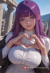 1girl 1girls ai_generated bangs beautiful big_ass big_breasts blush booty busty cassypics curvy cute cute_face dress erotic fanart female fern_(sousou_no_frieren) fit fit_body fit_female heart heart_gesture heart_symbol high_quality highres hot hourglass_figure huge_ass huge_breasts large_ass large_breasts long_eyelashes long_hair looking_at_viewer naked navel nude parted_lips patreon portrait puffy_lips puffy_nipples purple_eyes purple_hair round_ass round_breasts round_butt sexy slim_waist smile sousou_no_frieren stomach thick thick_ass thick_legs thick_thighs waifu wet wet_body wide_hips young