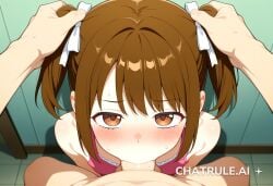 1440p 1girl ai_assisted ai_generated anime_coloring back_against_wall balls_deep bangs brown_eyes brown_hair deep deepthroat dominated face_fuck facing_viewer hair_ribbon hands_tied_above_head high_quality highres nanako petite petite_body pov ripped_clothes short_twintails sitting_on_knees skinny slender small_breasts small_tits tiny_tits twintails uhd young