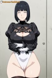 1girls ai_generated ass black_hair boruto:_naruto_next_generations breasts cosplay curvy curvy_figure female female_only hinata_hyuuga huge_ass huge_breasts hyuuga_hinata light-skinned_female mature_female milf mother naruto naruto_(classic) naruto_(series) naruto_shippuden room shiny_skin short_hair smile sweat thick_thighs thighs uzumaki_hinata zadbhell