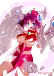 anzu_mazaki cosplay dunames_dark_witch panty_shot peace_sign sengenjin31 smile strategically_covered thighs underboob wings yu-gi-oh!