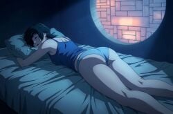 1girl 1girls anime anime_style ass ass_focus big_ass big_butt butt butt_focus chainsaw_man curvaceous curvy curvy_body curvy_female curvy_figure curvy_thighs fat_ass fat_butt female female_focus female_only green_hair himeno_(chainsaw_man) lying_on_bed medium_boobs medium_breasts medium_tits night panties passed_out pillow pillow_grab resting saliva saliva_drip saliva_string saliva_trail short_hair sleeping thick thick_ass thick_butt thick_legs thick_thighs unconscious unconscious_female