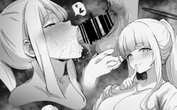 1boy 1girls blowjob blue_archive blushing censor_bar censored censored_penis fellatio halo metsu_end millennium_science_school_student noa_(blue_archive) ponytail saliva seminar_(blue_archive) sucking_penis