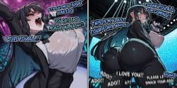 1girl 2026 2d 2koma absurd_res absurd_resolution absurdres ado ado_(music-artist) ado_(utaite) ai_generated arm_up ass ass_focus big_penis black_bow black_bowtie black_coat black_hair black_jacket blue_eyes blue_flower blue_hair blue_rose blush bow bowtie breasts chando_(ado) closed_eyes colored_inner_hair comic covered_nipples dress_shirt english_text flower flower_brooch gloves hi_res high_quality high_resolution highres holding holding_microphone huge_ass image jacket large_breasts long_hair microphone minjad mole mole_under_eye multicolored_hair music open_clothes open_mouth pants pantylines patreon rose see-through shiny_skin shirt singing stage_lights sweat teeth thick_thighs two-tone_hair uncensured utaite wet wet_clothes white_gloves white_shirt