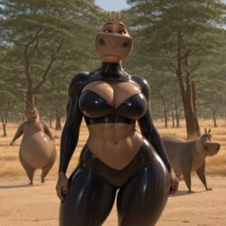 ai_generated boob_window cleavage femdom gloria_(madagascar) large_breasts latex latex_tights madagascar_(series) muscular_female outdoors thick_thighs voluptuous