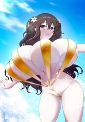 1girls 4_breasts alternate_version_available ass_visible_through_thighs big_breasts black_eyes black_hair breasts breasts_bigger_than_head cleavage eyebrows eyebrows_visible_through_hair eyelashes female female_focus female_only flower flower_in_hair from_below fubuki_(senran_kagura) gigantic_breasts huge_breasts large_breasts light-skinned_female light_skin long_hair low-angle_view midriff multi_breast navel o-ring o-ring_swimsuit outside quad_breasts senran_kagura sky sling_bikini solo solo_female solo_focus standing swimsuit swimwear thick_thighs thighs timaeus underboob underboob_cleavage water