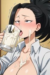 ai_generated boku_no_hero_academia cum cum_in_container cum_in_glass drinking_cum momo_yaoyorozu my_hero_academia