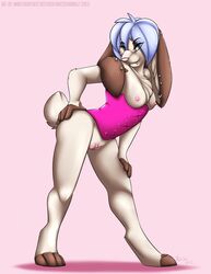 anthro breasts clothed clothing corset female hand_on_hip lagomorph looking_at_viewer mammal pose pussy rabbit skimpy solo wintersnowolf