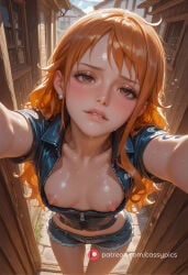 1girl 1girls ai_generated beautiful blush boobs_out booty breasts_out busty cassypics curvy cute erotic fanart female fit fit_body fit_female flat_chest ginger ginger_hair high_quality highres hot hourglass_figure jacket_open long_eyelashes looking_at_viewer naked nami_(one_piece) navel nude one_piece orange_hair parted_lips patreon puffy_lips puffy_nipples round_ass round_breasts round_butt selfie sexy shirt_open slim_waist small_breasts stomach tattoo thick thick_ass thick_legs thick_thighs waifu wanting_cock wanting_more wanting_sex wet wet_body wide_hips