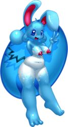 azumarill blue_eyes blue_skin chubby elpatrixf female furry nintendo no_humans pokemon pussy red_eyes shiny v