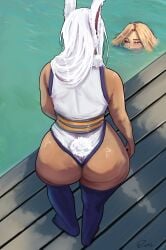 2girls ass blonde_hair boku_no_hero_academia bunny_ears bunny_tail from_behind huge_ass long_hair mirko my_hero_academia swimming_pool ved_art2 white_hair