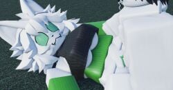 3d closed_eyes clothed_sex furry_only green_eyes image missionary_position oc original_character partially_clothed roblox robloxian tagme white_fur