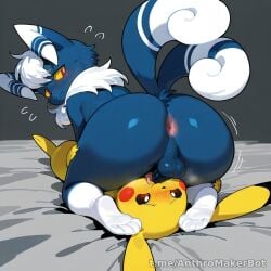 ai_generated big_ass facesitting male_meowstic male_only pikachu pokemon pokemon_(species)