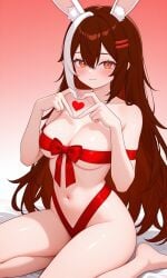 1girls ai_generated animal_ears big_breasts female fogine light-skinned_female light_skin multicolored_hair thick_thighs valentine's_day