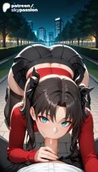 1boy 1girls 2026 ai_assisted ai_generated anime ass big_ass bj black_hair blowjob booty city cityscape cock dick fate/stay_night fate_(series) fellatio hetero hi_res high_quality high_resolution highres looking_at_viewer night oral oral_sex patreon patreon_username penis pov rin_tohsaka skirt skypassion solo_focus stable_diffusion sucking thighhighs tohsaka_rin top-down_bottom-up watermark