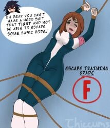 bondage helpless ochako_uraraka ochako_uraraka_(hero_outfit) rope rope_bondage tied_up