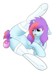 blue_fur breasts crotchboobs cutie_mark egg egg_laying equine female feral friendship_is_magic fur hair hooves horn horse lovingpony lovinpony mammal my_little_pony nishi nude original_character pony pussy red_eyes small_crotchboobs solo stockings two_tone_hair unicorn