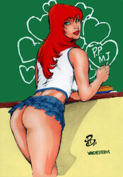 1girls ass blue_microskirt color colored female female_ass female_only marvel mary_jane_watson microskirt red_hair renato_camilo short_skirt solo spider-man_(series) winchester01