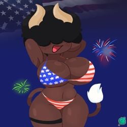1girl 1girls 2025 4th_of_july african_female afro american_flag american_flag_bikini arms_behind_back arms_up big_boobs big_breasts big_hair big_hips big_tits bikini black_hair bovine_humanoid brown_skin color colored cow_ears cow_girl cow_tail dark-skinned_female eyes_covered female female_focus female_only fireworks fluffy_hair freckles freckles_on_face horns huge_boobs huge_breasts huge_tits mostly_nude mostly_nude_female mouth_open original_character pose posing smile smiling solo solo_female solo_focus tagme themintycafe11 thicc thicc_thighs thick thick_thighs thigh_band wide_hips