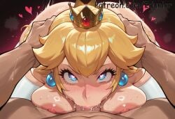 1boy 1girl :>= ai_generated ass blonde_hair blue_eyes blush breast_press breasts crown earrings fellatio female heart heart-shaped_pupils hetero iduniar jewelry large_breasts long_hair looking_at_viewer male male/female mario_(series) mario_bros nipples nude oral penis pov princess_peach solo_focus sweat symbol-shaped_pupils thighhighs uncensored veins