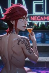 ai_generated arcane arcane_vi glass league_of_legends naked pool smile vi_(league_of_legends)