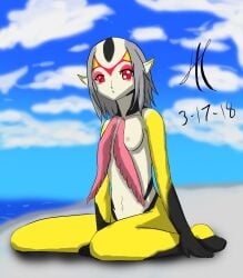 1girls blue_submarine_no._6 breasts completely_nude female female_only mutio nagamune nipples nude nude_female pointy_ears red_eyes shipwreck short_hair silver_hair solo