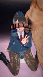 1girls 3d 3d_(artwork) after_fellatio after_oral arian breasts clothed clothed_female_nude_male clothed_sex dark-skinned_male dark_skin eyes_covered_by_penis female female_focus female_only hairy_balls hairy_chest hairy_legs hairy_male huge_cock kamen_rider kamen_rider_drive_(series) kiriko_shijima kiss_mark_on_balls kiss_mark_on_penis kiss_marks kneeling kneeling_oral_position koikatsu large_breasts looking_at_viewer nude nude_male open_mouth peace_sign penis penis_covering_eyes thick thick_thighs thighhighs thighs tokusatsu tongue tongue_out unseen_male_face
