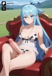 1futa 1girl ai_generated animal_print aqua_(konosuba) bare_arms bare_shoulders big_breasts bikini blue_eyes blue_hair breasts cleavage closed_mouth clothing clothing_aside cock collarbone colored cow_print crossed_legs crotchless_panties day dick erection from_front front_view futa_only futanari futanari/female futanarization grass hair_between_eyes hair_ornament hair_rings kono_subarashii_sekai_ni_shukufuku_wo! konosuba konosuba:_god's_blessing_on_this_wonderful_world! large_breasts light_skin light_skinned_futanari long_hair looking_at_viewer medium_breasts mountain naked naked_futa naked_futanari nickythecreator nude nude_futa nude_futanari oiled_skin outdoors panties penis sexy sexy_body sexy_pose shiny_skin sitting sky solo sweat sweatdrop sweating swimsuit testicles thighs tits uncensored underwear veins veiny_penis very_long_hair