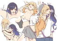 2girls azusawa_kohane blush breasts cunnilingus female female_only lesbian lesbian_sex nipples panties panties_aside project_sekai shiraishi_an sucking_nipples tongue tongue_out yuri