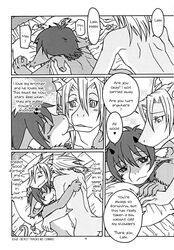 ... age_difference anthro bed big_ears closed_eyes comic cute date_natsuku dragon duo english_text furred_dragon furry furry_only gay hair heart horn licking male monochrome no_humans nude sex smile text tongue tongue_out young