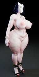 3d 3d_(artwork) big_breasts big_hips big_nipples breasts censor_bar censored elevenendless endlessillusion female flat_belly flying hairy hairy_pussy hips huge_breasts jewelry lucretia_sinn mask masked_female original_character pubes pussy thick_hips thick_thighs thin_waist