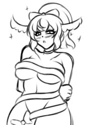 blushing breasts female female_focus female_only horns naked_female original_character paizuiri_(artist) ribbon_bondage sketch solo solo_female thick_thighs