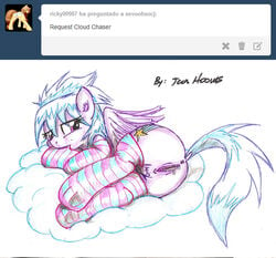 2014 anus ass bite blue_hair cloud cloud_chaser_(mlp) cutie_mark equine female feral friendship_is_magic hair horse jcoshooves lying mammal my_little_pony on_side pegasus pony pussy pussy_juice socks solo wings