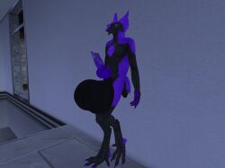 big_penis black_body endershadowborne genitals hi_res hyper hyper_balls male penis purple_body purple_fur second_life solo