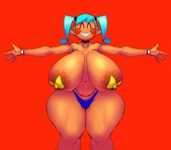 1girls areolae arm_band arms_out artist_request big_areola big_breasts blue_hair blue_panties breasts child_bearing_hips female_only hatsune_miku hatsune_miku_(static) hug_invitation large_breasts nipples panties pasties rosy_cheeks smile tanned_female thick_thighs twintails voluptuous_female wide_hips