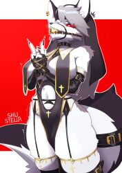 artist_request ball_gag breasts drooling hellaverse hellhound helluva_boss loona_(helluva_boss) religion religious_clothing tagme