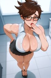 1girls ai_generated big_breasts blush boobs breasts brown_eyes brown_hair cleavage curvy_female female female_only freckles heels high_heels huge_breasts large_breasts legs looking_at_viewer miniskirt mommy mouth_covered nail_polish office office_clothing office_lady overwatch overwatch_2 red_nails short_hair skirt solo stuffyai thick thick_thighs thighs tits tracer wide_hips
