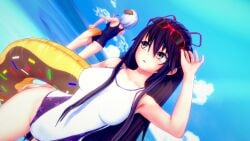 2girls 3d beach black_hair black_swimsuit blue_eyes clouds date_a_live dr.xidan17 floating highleg_swimsuit inflatable_tube koikatsu long_hair ocean one-piece_swimsuit outdoors ponytail purple_eyes sky summer sunglasses sunglasses_on_head swim_ring swimsuit tobiichi_origami water white_hair white_swimsuit yatogami_tohka