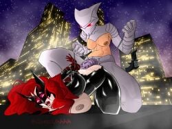 abs batwoman dc dc_comics dildo dildo_in_ass dildo_insertion dildo_penetration dominant_female guessuhhhh huge_dildo huge_dildo_in_ass kate_kane latex latex_bodysuit latex_suit lesbian lesbian_domination lesbian_sex mask masked masked_female pale-skinned_female pale_skin red_hair strap-on strapon tied tied_arms tied_hands tied_up
