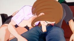 blowjob boku_no_hero_academia breasts fellatio izuku_midoriya koikatsu my_hero_academia nipples ochako_uraraka open_shirt partially_clothed penis perfect_idiot