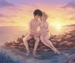1boy 1boy1girl 1girls :d ai_generated black_hair blush breasts closed_eyes completely_naked completely_naked_female completely_naked_male completely_nude completely_nude_female completely_nude_male couple cute etra-chan_saw! female fit fit_female fit_male hand_around_waist holding_hands hourglass_figure hourglass_figured_female in_water kuroki_(etra-chan_saw!) light_brown_hair looking_at_another male male/female medium_breasts naked naked_female naked_male nipples nude nude_edit nude_female nude_filter nude_male painted_nails part_of_a_set penis perfect_body pubic_hair pussy smile smiling smiling_at_another sunset swimming testicles tsutsuji_(etra-chan_saw!) vagina wholesome wholesome_nudity youtube