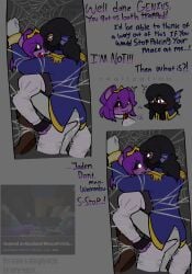 2boys accidentally_stuck against_wall anonymous_artist black_hair black_sclera blue_eyes blush blushing bondage boner bound bound_together cobwebs color comic comic_panel comic_strip demon demon_horns dialogue english_text erection erection_under_clothes fin_ears fooledclown fooledclown_(artist) fully_clothed gay gloves grey_background jaden_man long_hair male/male mask mcyt minecraft minecraft_youtubers pirate precum precum_drip precum_through_clothing purple_body purple_hair saliva self_upload slit_pupils spider_web sweat tagme tan_body tanned_skin text tied_hair tied_up twitch twitch.tv twitch_streamer unstable_universe wemmbu wemmbumc white_eyes yaoi youtube youtuber youtuber_boy youtuber_sona youtubers