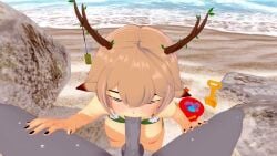 1boy 1girls anonymous_male antlers beach black_nail_polish blowjob breasts_out cassafrass deer_girl female freckles_on_arms freckles_on_breasts freckles_on_face freckles_on_shoulders heterochromia indie_virtual_youtuber koikatsu loop male miscsfmporn no_sound outside pov renhentai sweat tagme video virtual_youtuber vtuber